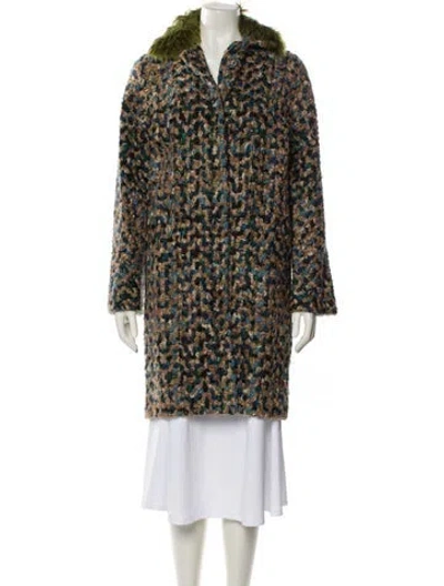 Pre-owned Maison Margiela Wool Tweed Pattern Faux Fur Coat In Multi
