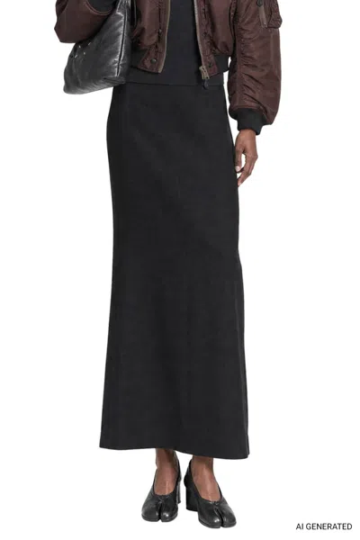 Maison Margiela Wool Twill Maxi Skirt In Black