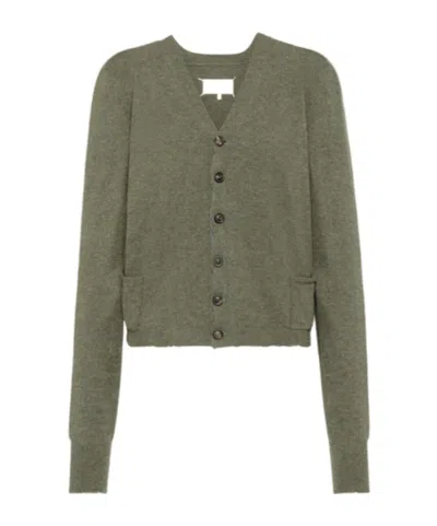 Maison Margiela Puff-sleeve Button Cardigan In Green