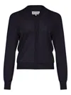 Maison Margiela Ribbed Trim V-neck Cardigan With Long Sleeves In Blue
