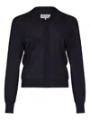Maison Margiela Ribbed Trim V-neck Cardigan With Long Sleeves In Blue