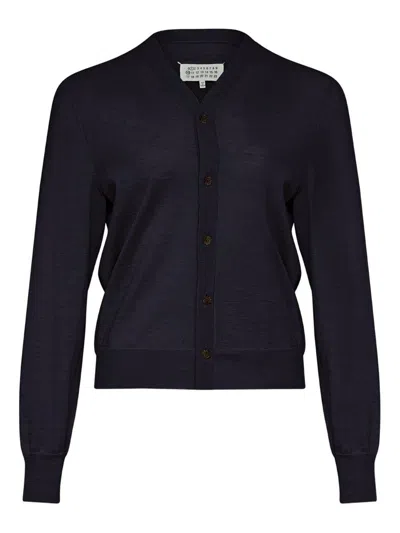 Maison Margiela Wool V-necked Cardigan In Blue
