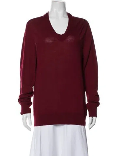 Pre-owned Maison Margiela Wool V-neck Sweater In Burgundy
