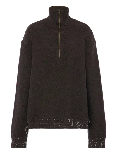 Maison Margiela Wool Quarter-zip Sweater Woman Brown