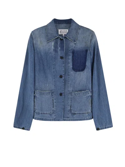 Maison Margiela Lived-in Finish Denim Workwear Shirt In Blue
