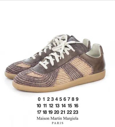 Pre-owned Maison Margiela Woven Basketweave German Army Trainer Shoes In Brown