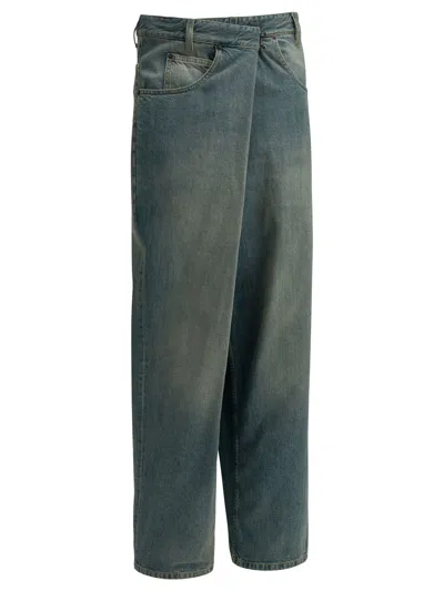 Maison Margiela "wrap" Wide Leg Jeans In Blue