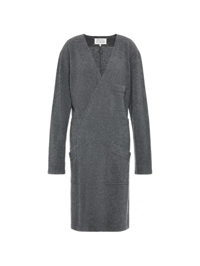 Maison Margiela Wrap-style Knitted Cardigan In Gray