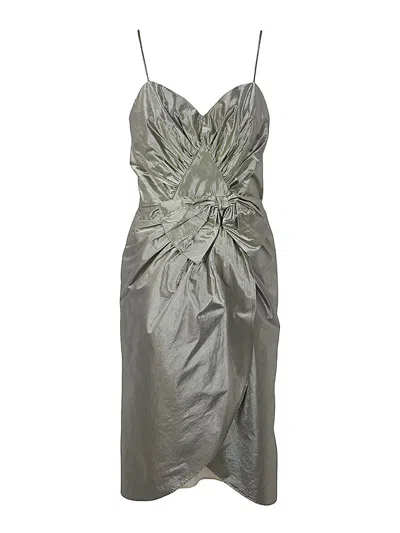 Maison Margiela Midi Dress With Metallic Finish And Draped Detail In Grey