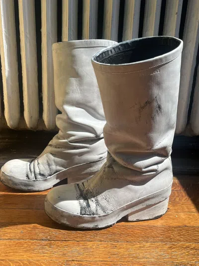 Pre-owned Maison Margiela X Raf Simons Painted Boots In White