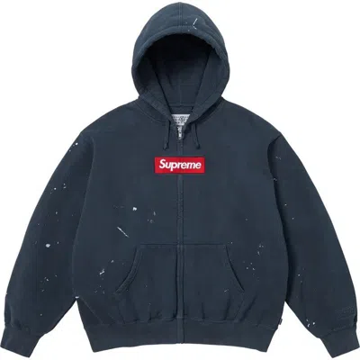 Pre-owned Maison Margiela X Supreme Maison Margiela Box Logo Zip Up Hooded Sweatshirt In Blue