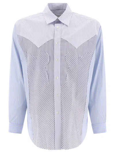 Maison Margiela Yoke Stripe Cotton Shirt In Light Blue