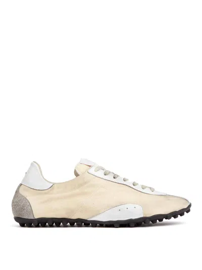 Maison Margiela Leather Lace-up Trainers Featuring Suede Accents In White