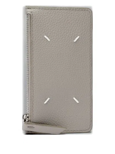 Maison Margiela Zip-fastening Leather Cardholder In Gray
