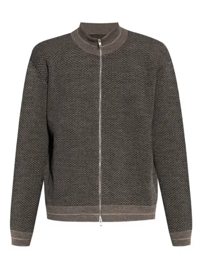 Maison Margiela Zip-front Wool Cardigan In Brown
