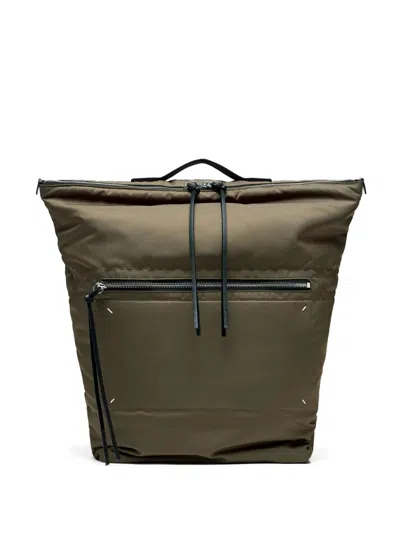 Maison Margiela Zip Line Four White Stitches Backpack In Green