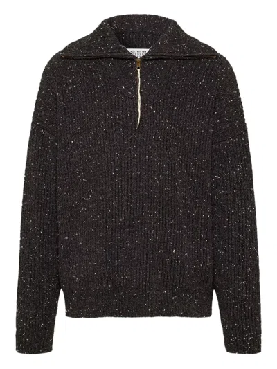 MAISON MARGIELA ZIP-NECK TEXTURED KNIT SWEATER