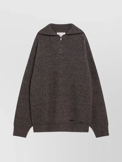 MAISON MARGIELA ZIP NECK WOOL KNIT LONG SLEEVE SWEATER