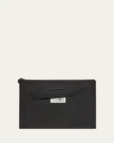 Maison Margiela Zip-top Leather Pouch Bag In Black