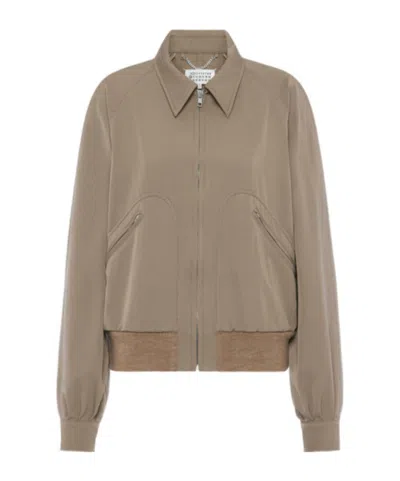 Maison Margiela Wool Jacket Zip Pockets Ribbed Hem Collar In Gray