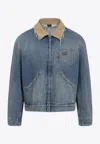 Maison Margiela Frayed Hem Denim Jacket With Contrasting Collar In Light Blue