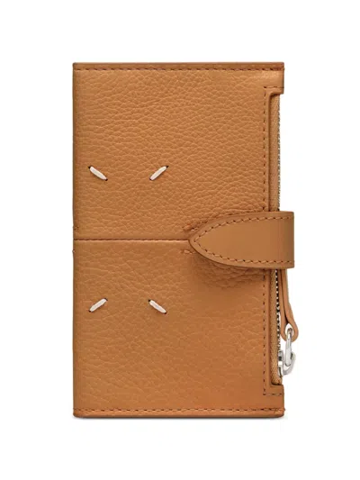Maison Margiela Zipped Calfskin Leather Card Holder In Brown