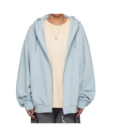 Maison Margiela Zipped Drawstring Hoodie In Blue