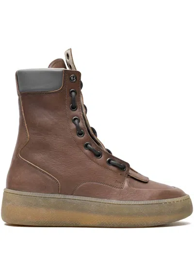 Maison Margiela Zippered Leather Boots In Brown