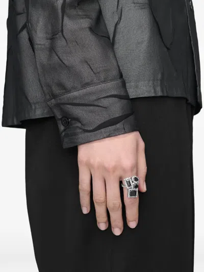 Maison Margiela Zirconia-embellished Cluster Rings In Black