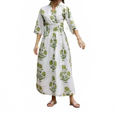 Maison Marigold Como Wrap Maxi Dress In Green Flower In White