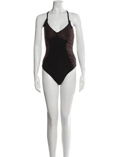 Pre-owned Maison Mayle Animal Print V-neck Bodysuit In Black