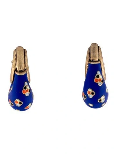 Pre-owned Maison Mayle Enamel Hoop Earrings In Black/blue/green