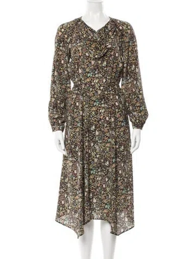 Pre-owned Maison Mayle Floral Print Midi Length Dress In Brown
