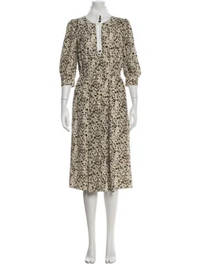Pre-owned Maison Mayle Floral Print Midi Length Dress In Neutrals