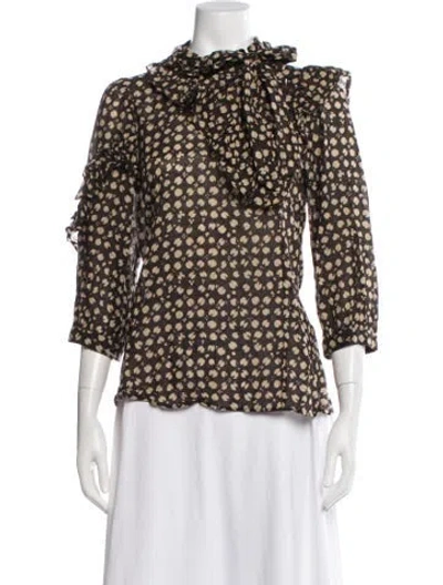 Pre-owned Maison Mayle Floral Print Tie Neck Blouse In Brown