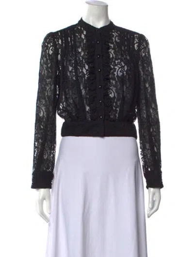 Pre-owned Maison Mayle Lace Pattern Long Sleeve Blouse In Black