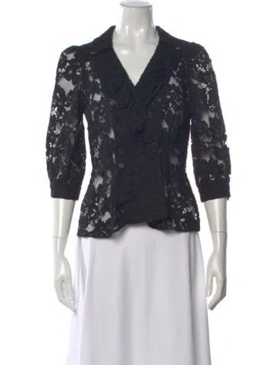 Pre-owned Maison Mayle Lace Pattern V-neck Blouse In Gray