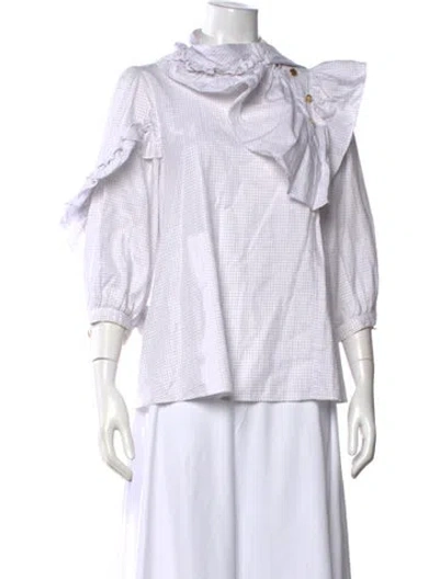 Pre-owned Maison Mayle Patterned Three-quarter Sleeve Blouse In White