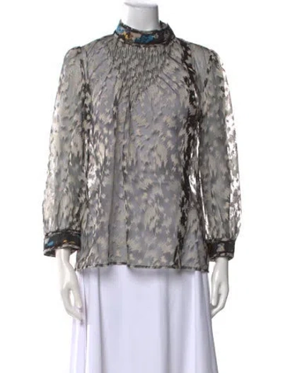 Pre-owned Maison Mayle Printed Mock Neck Blouse W/ Tags In Gray
