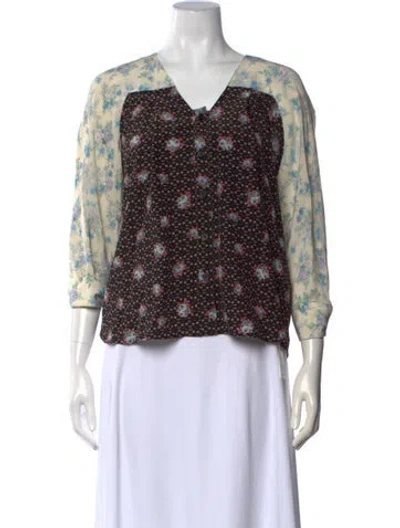 Pre-owned Maison Mayle Silk Floral Print Blouse In Black