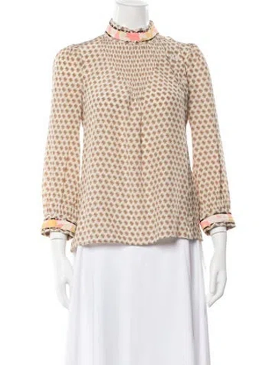 Pre-owned Maison Mayle Silk Floral Print Blouse In Brown