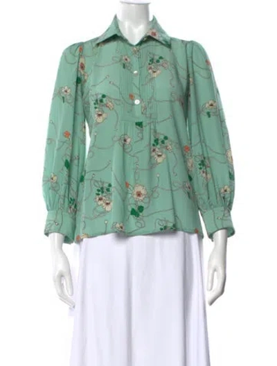 Pre-owned Maison Mayle Silk Floral Print Blouse In Green