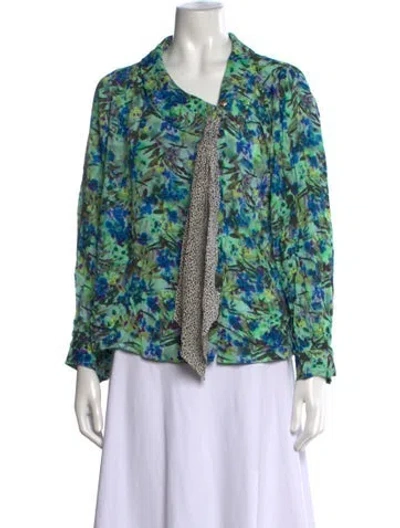 Pre-owned Maison Mayle Silk Floral Print Blouse In Green