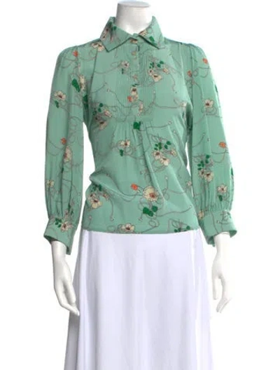 Pre-owned Maison Mayle Silk Floral Print Blouse In Green