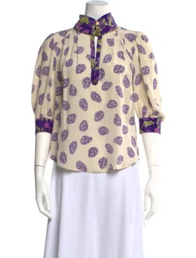 Pre-owned Maison Mayle Silk Floral Print Blouse In Neutrals