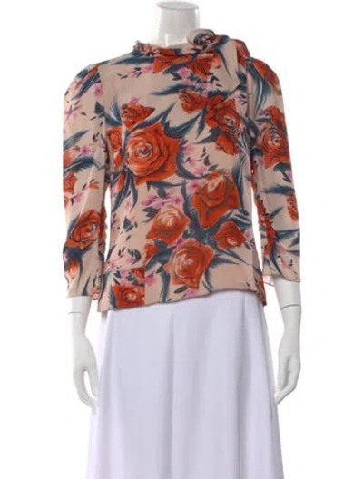 Pre-owned Maison Mayle Silk Floral Print Blouse In Orange