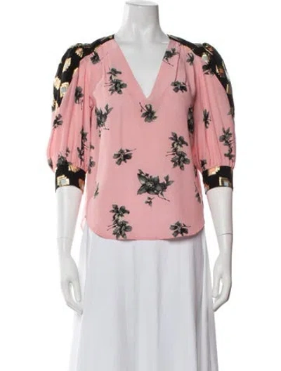 Pre-owned Maison Mayle Silk Floral Print Blouse In Pink