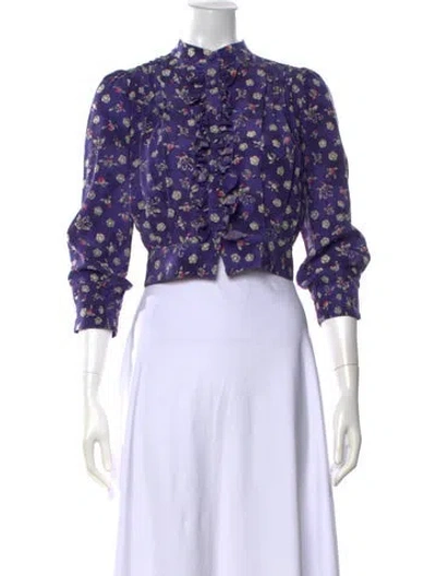 Pre-owned Maison Mayle Silk Floral Print Blouse In Purple