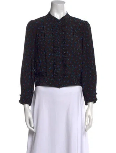 Pre-owned Maison Mayle Silk Floral Print Crop Top In Black