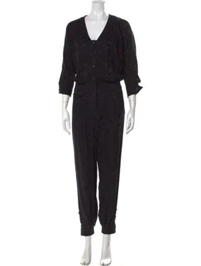 Pre-owned Maison Mayle Silk Floral Print Jumpsuit In Black